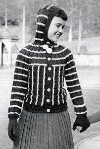 Hooded Cardigan Sweater & Mittens Patterns | Sizes 8 (10-12-14)