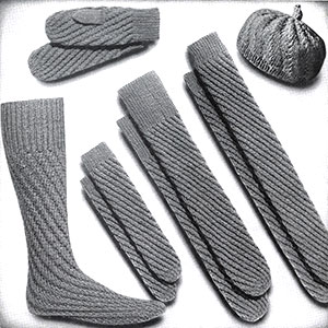 Spiral Socks, Mittens and Calot Set Pattern #375