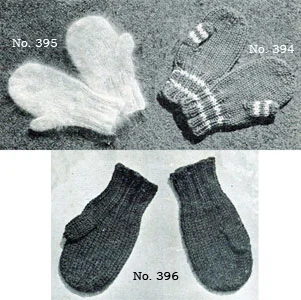 Mittens Sizes 2-4 years #394, 4-6 Years #395, 6-8 years #396